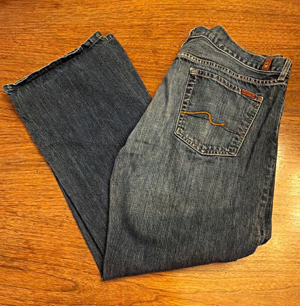 7 For All Mankind Men Jeans Relaxed Button Fly Bootcut 40x29 Vintage Made in USA